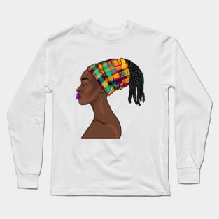 Brown Skin Girl Melanin Queen Kente Pattern Long Sleeve T-Shirt